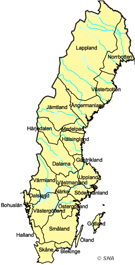 Karta ver de svenska landskapen