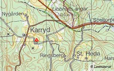 Topo map, Karryd in Kronoberg County