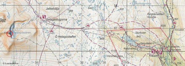 Topografisk karta Helagsfjället med omgivningar